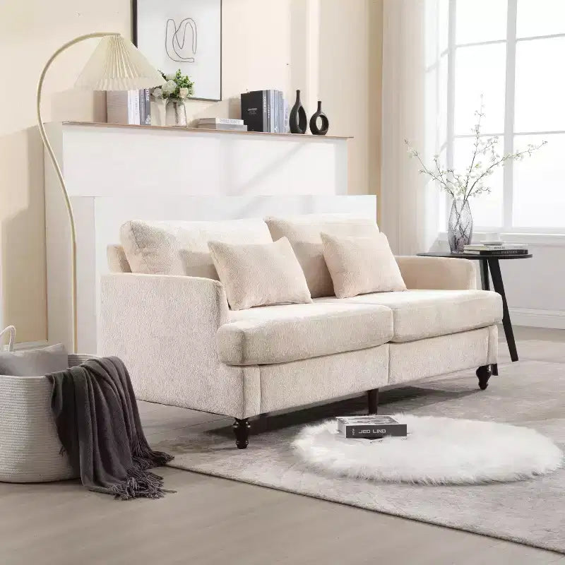 MAYEERTY Causeuse Beige Chenille Scandinave 2 Places pour Salon Lecture