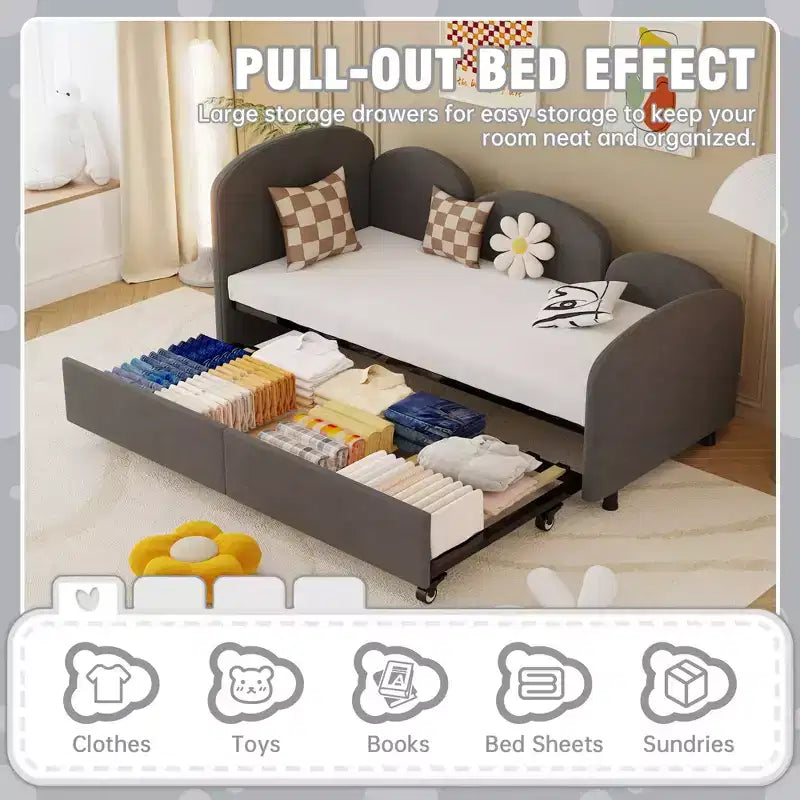 Lit de repos MAYEERTY en velours gris sec, canapé-lit moderne pour salon ou chambre d'enfant