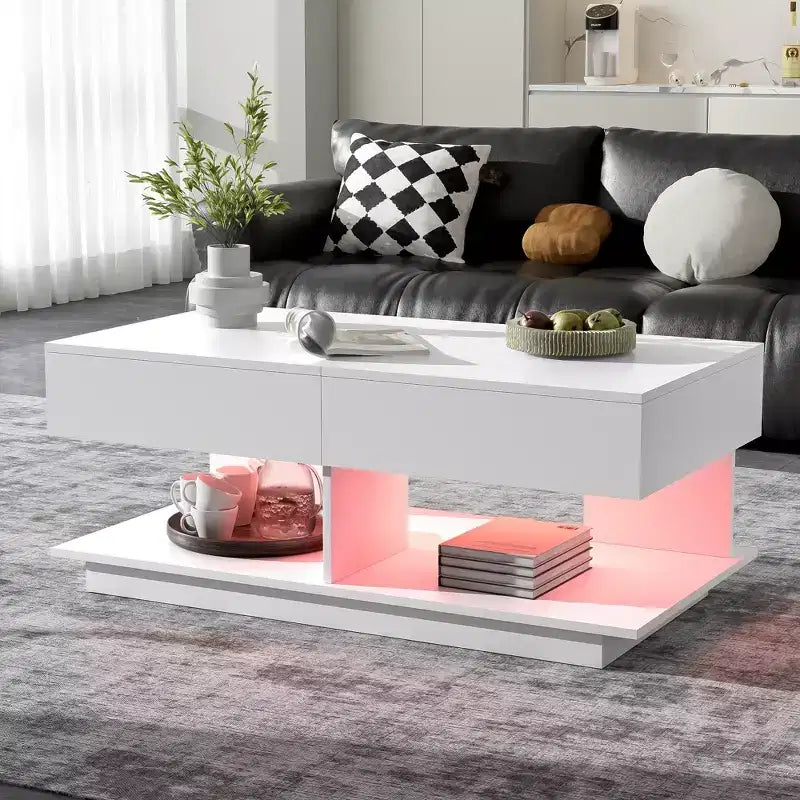 CLIHOME Table basse extensible 41.3-76.7, table basse centrale multifonctionnelle réglable et efficace avec plusieurs compartiments de rangement
