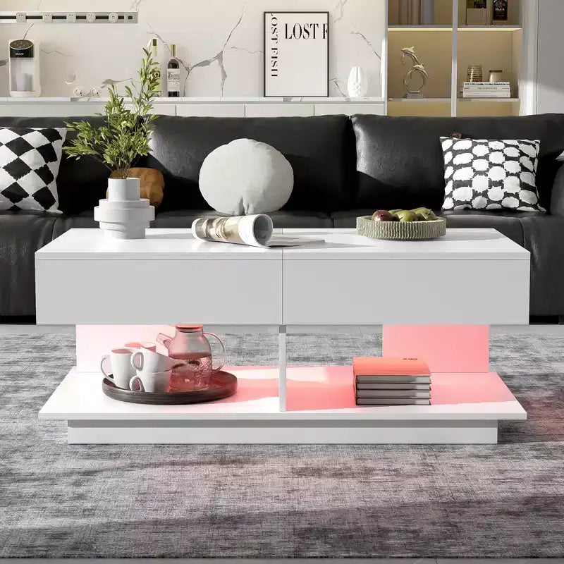 CLIHOME Table basse extensible 41.3-76.7, table basse centrale multifonctionnelle réglable et efficace avec plusieurs compartiments de rangement