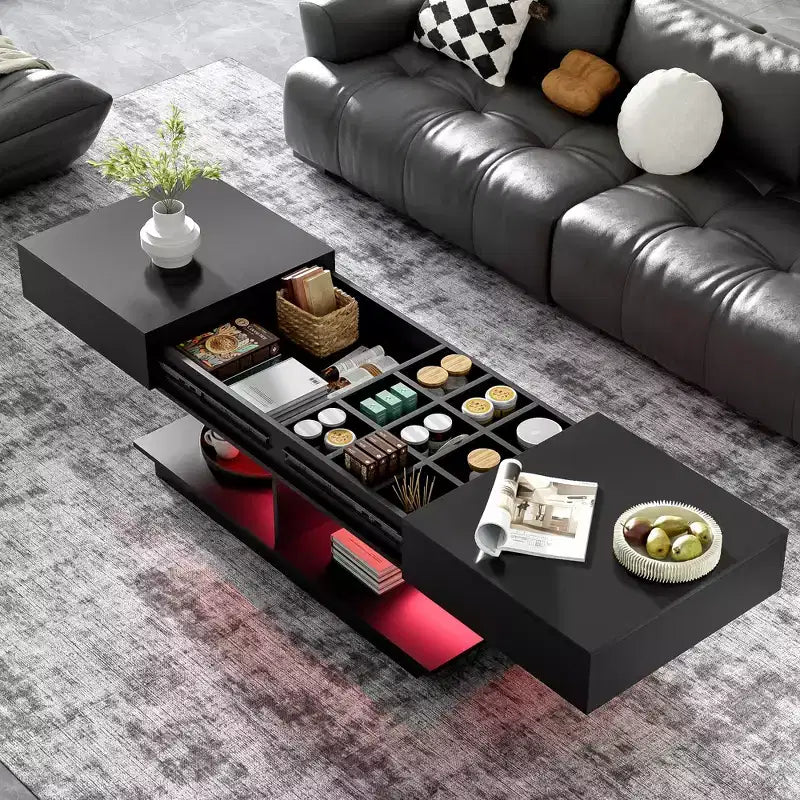 CLIHOME Table basse extensible 41.3-76.7, table basse centrale multifonctionnelle réglable et efficace avec plusieurs compartiments de rangement