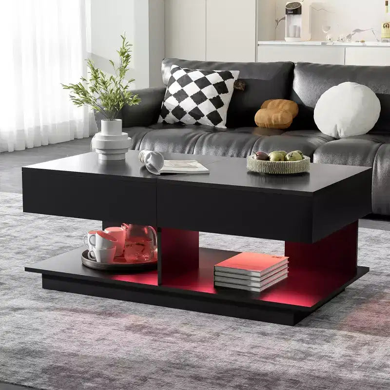 CLIHOME Table basse extensible 41.3-76.7, table basse centrale multifonctionnelle réglable et efficace avec plusieurs compartiments de rangement