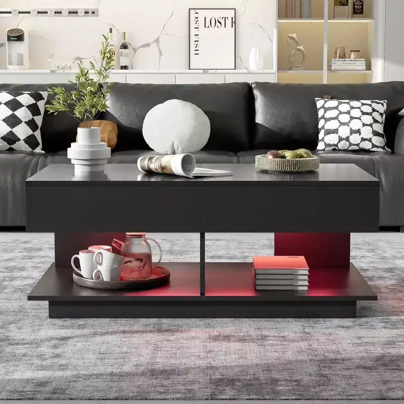 CLIHOME Table basse extensible 41.3-76.7, table basse centrale multifonctionnelle réglable et efficace avec plusieurs compartiments de rangement
