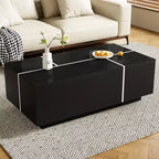 CLIHOME Table Basse Extensible 120-185 cm, Table Basse Multi-Fonctionnelle avec 2 Espaces de Rangement Cachés et 2 Tiroirs