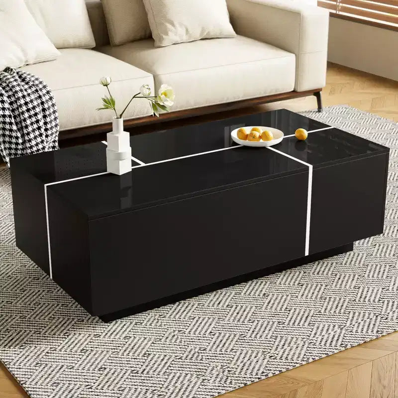 CLIHOME Table Basse Extensible 120-185 cm, Table Basse Multi-Fonctionnelle avec 2 Espaces de Rangement Cachés et 2 Tiroirs