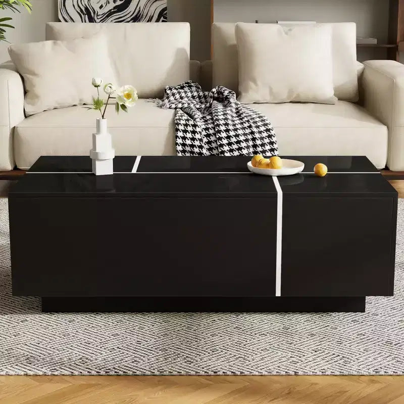 CLIHOME Table Basse Extensible 120-185 cm, Table Basse Multi-Fonctionnelle avec 2 Espaces de Rangement Cachés et 2 Tiroirs