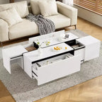CLIHOME Table Basse Extensible 120-185 cm, Table Basse Multi-Fonctionnelle avec 2 Espaces de Rangement Cachés et 2 Tiroirs