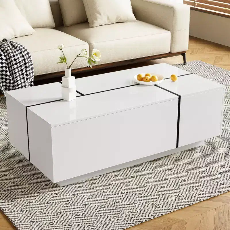 CLIHOME Table Basse Extensible 120-185 cm, Table Basse Multi-Fonctionnelle avec 2 Espaces de Rangement Cachés et 2 Tiroirs