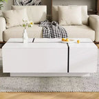 CLIHOME Table Basse Extensible 120-185 cm, Table Basse Multi-Fonctionnelle avec 2 Espaces de Rangement Cachés et 2 Tiroirs