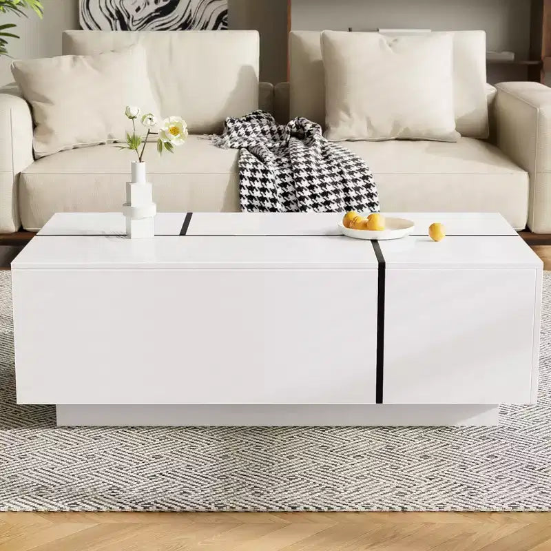 CLIHOME Table Basse Extensible 120-185 cm, Table Basse Multi-Fonctionnelle avec 2 Espaces de Rangement Cachés et 2 Tiroirs