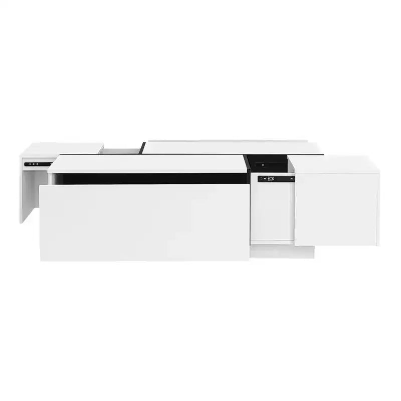 CLIHOME Table Basse Extensible 120-185 cm, Table Basse Multi-Fonctionnelle avec 2 Espaces de Rangement Cachés et 2 Tiroirs
