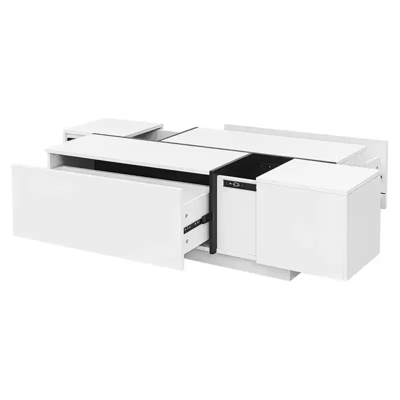 CLIHOME Table Basse Extensible 120-185 cm, Table Basse Multi-Fonctionnelle avec 2 Espaces de Rangement Cachés et 2 Tiroirs