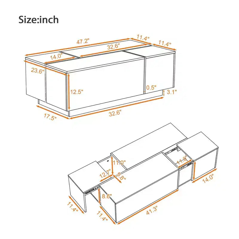 CLIHOME Table Basse Extensible 120-185 cm, Table Basse Multi-Fonctionnelle avec 2 Espaces de Rangement Cachés et 2 Tiroirs