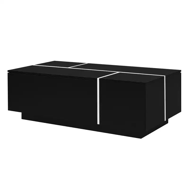 CLIHOME Table Basse Extensible 120-185 cm, Table Basse Multi-Fonctionnelle avec 2 Espaces de Rangement Cachés et 2 Tiroirs