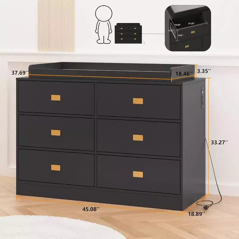 Commode à langer Acekool - Rangement sûr à 6 tiroirs pour bébé