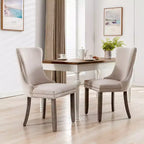 Lot de 2 chaises de salle à manger rétro Okak, chaises confortables rembourrées à dossier capitonné avec garniture cloutée, chaises de cuisine avec pieds en bois massif