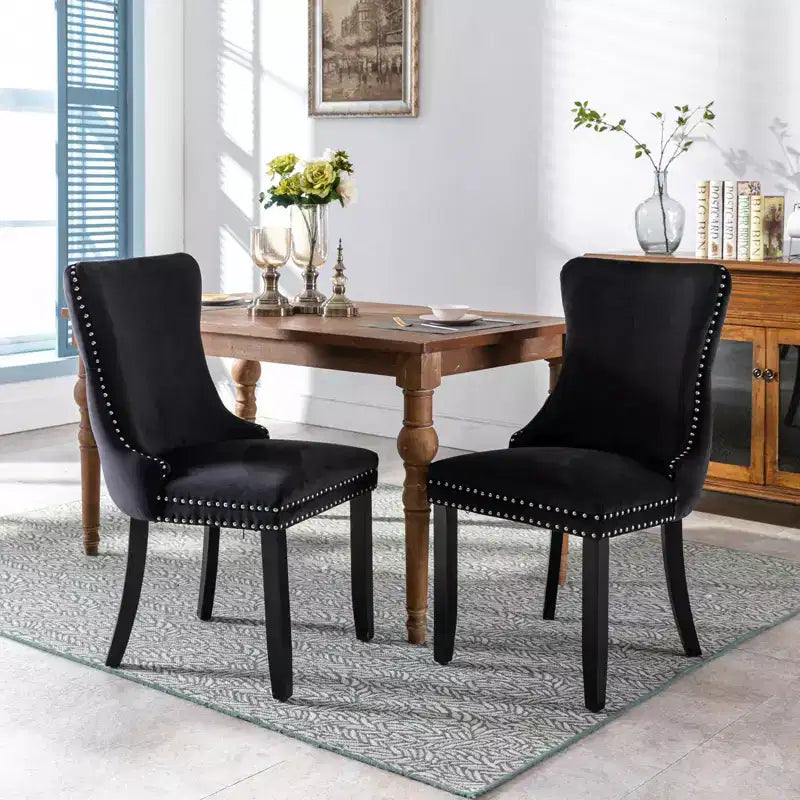 Lot de 2 chaises de salle à manger rétro Okak, chaises confortables rembourrées à dossier capitonné avec garniture cloutée, chaises de cuisine avec pieds en bois massif