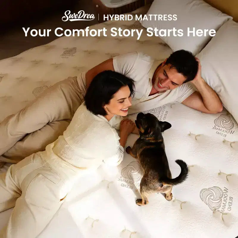 Matelas hybride Swedrea en mousse à mémoire de forme et laine cachemire de densité moyenne, blanc
