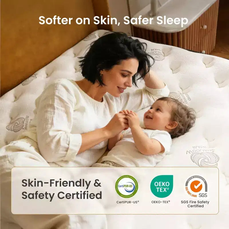 Matelas hybride Swedrea en mousse à mémoire de forme et laine cachemire de densité moyenne, blanc