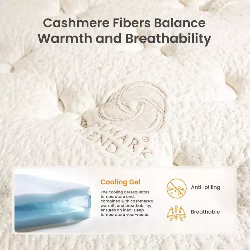 Matelas hybride Swedrea en mousse à mémoire de forme et laine cachemire de densité moyenne, blanc
