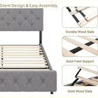 Lit plateforme rembourré en lin avec tête de lit réglable et ports USB - Pas de sommier tapissier, lattes silencieuses, assemblage facile (gris)