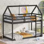MAYEERTY Lit superposé double en bois d'hévéa avec échelle, barrières de sécurité, lit superposé en forme de maison Noir