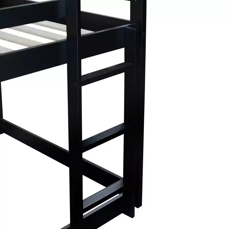 MAYEERTY Lit superposé double en bois d'hévéa avec échelle, barrières de sécurité, lit superposé en forme de maison Noir