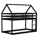 MAYEERTY Lit superposé double en bois d'hévéa avec échelle, barrières de sécurité, lit superposé en forme de maison Noir