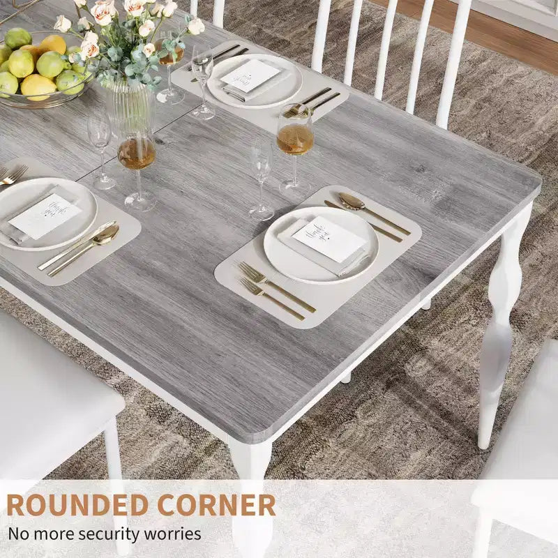 Table de salle à manger de 200 cm pour 6 à 8 personnes, grande table de cuisine rectangulaire avec pieds en acier robustes, meubles de cuisine et de salle à manger industriels aux coins arrondis