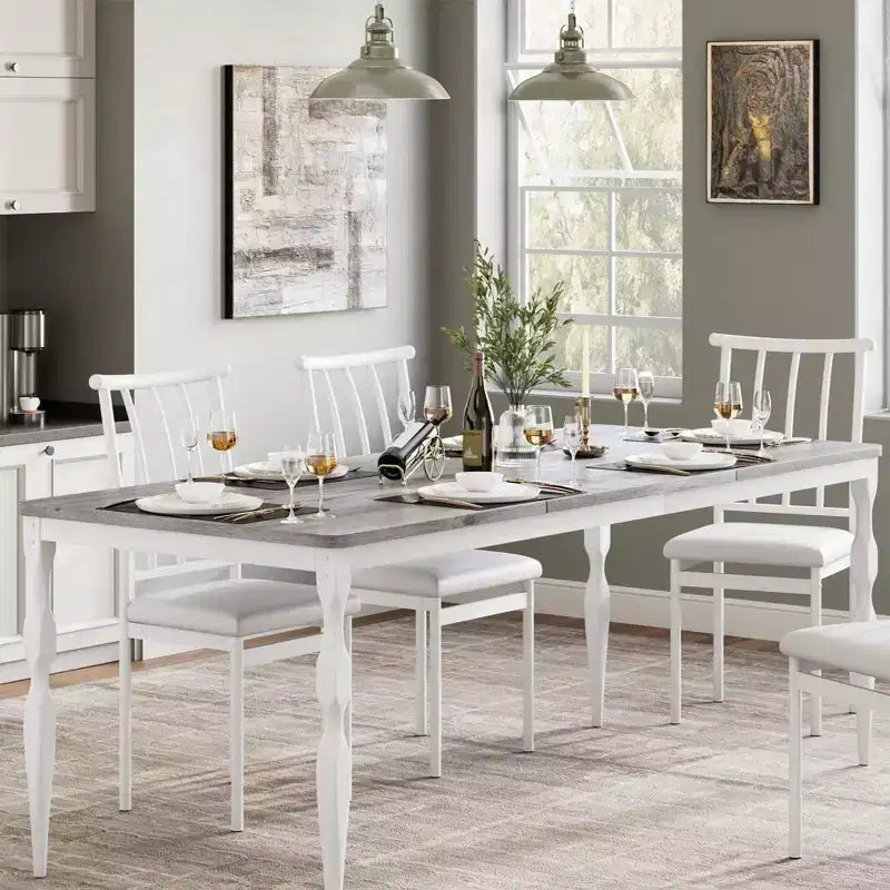 Table de salle à manger de 200 cm pour 6 à 8 personnes, grande table de cuisine rectangulaire avec pieds en acier robustes, meubles de cuisine et de salle à manger industriels aux coins arrondis