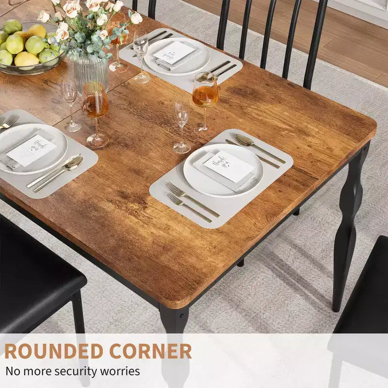 Table de salle à manger de 200 cm pour 6 à 8 personnes, grande table de cuisine rectangulaire avec pieds en acier robustes, meubles de cuisine et de salle à manger industriels aux coins arrondis