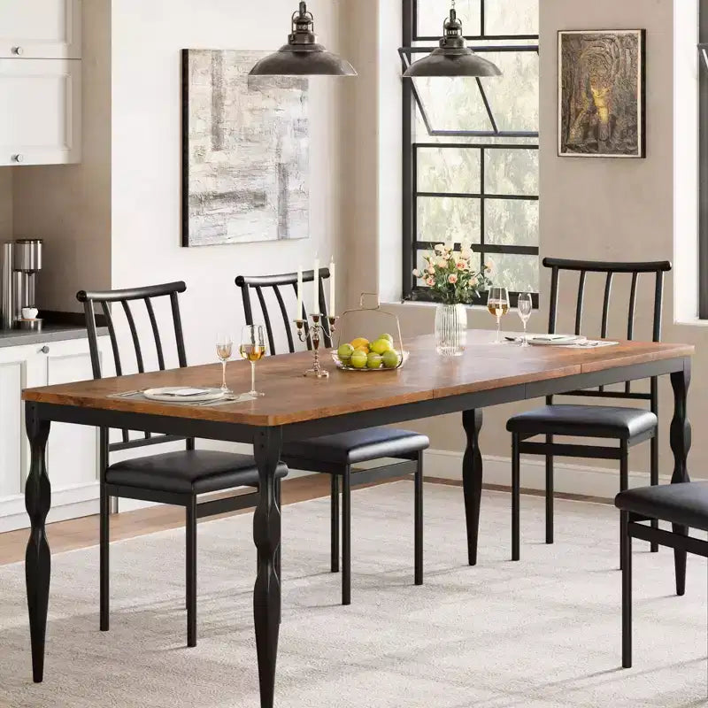 Table de salle à manger de 200 cm pour 6 à 8 personnes, grande table de cuisine rectangulaire avec pieds en acier robustes, meubles de cuisine et de salle à manger industriels aux coins arrondis