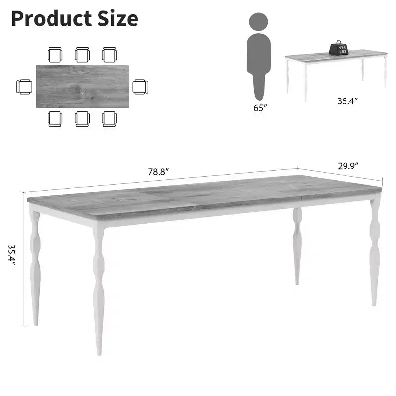 Table de salle à manger de 200 cm pour 6 à 8 personnes, grande table de cuisine rectangulaire avec pieds en acier robustes, meubles de cuisine et de salle à manger industriels aux coins arrondis