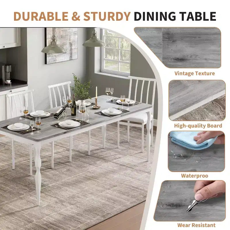 Table de salle à manger de 200 cm pour 6 à 8 personnes, grande table de cuisine rectangulaire avec pieds en acier robustes, meubles de cuisine et de salle à manger industriels aux coins arrondis