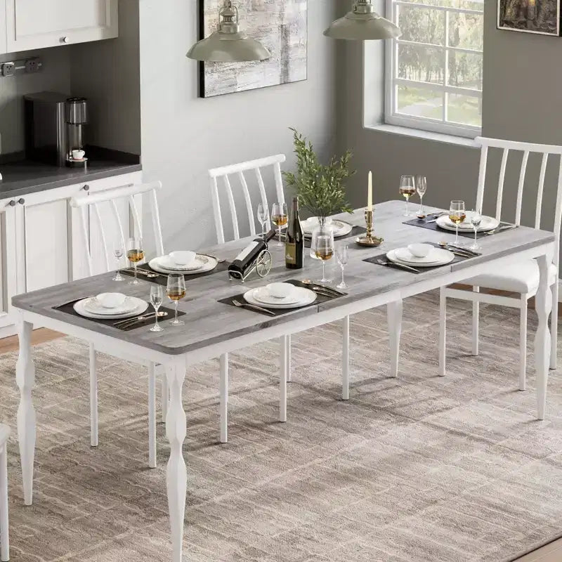Table de salle à manger de 200 cm pour 6 à 8 personnes, grande table de cuisine rectangulaire avec pieds en acier robustes, meubles de cuisine et de salle à manger industriels aux coins arrondis