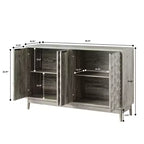 GDFStudio Hwei Armoire de rangement moderne de 140 cm avec 4 portes à relief diamant et étagères réglables