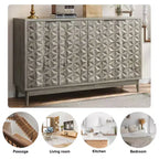 GDFStudio Hwei Armoire de rangement moderne de 140 cm avec 4 portes à relief diamant et étagères réglables