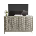 GDFStudio Hwei Armoire de rangement moderne de 140 cm avec 4 portes à relief diamant et étagères réglables