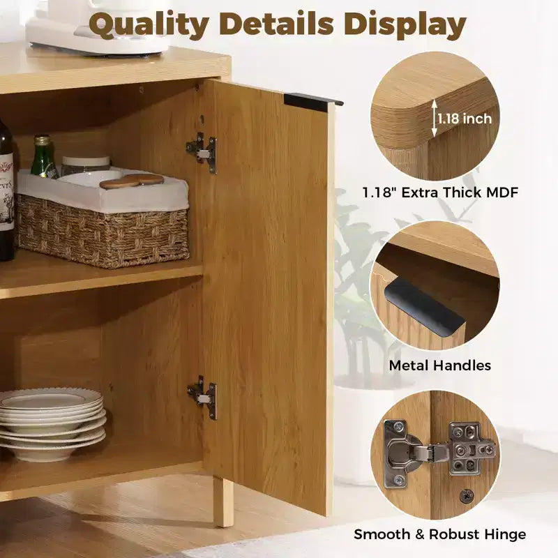 Hommpa 31 Buffet à 2 portes cannelées Meuble de rangement polyvalent pour salle à manger