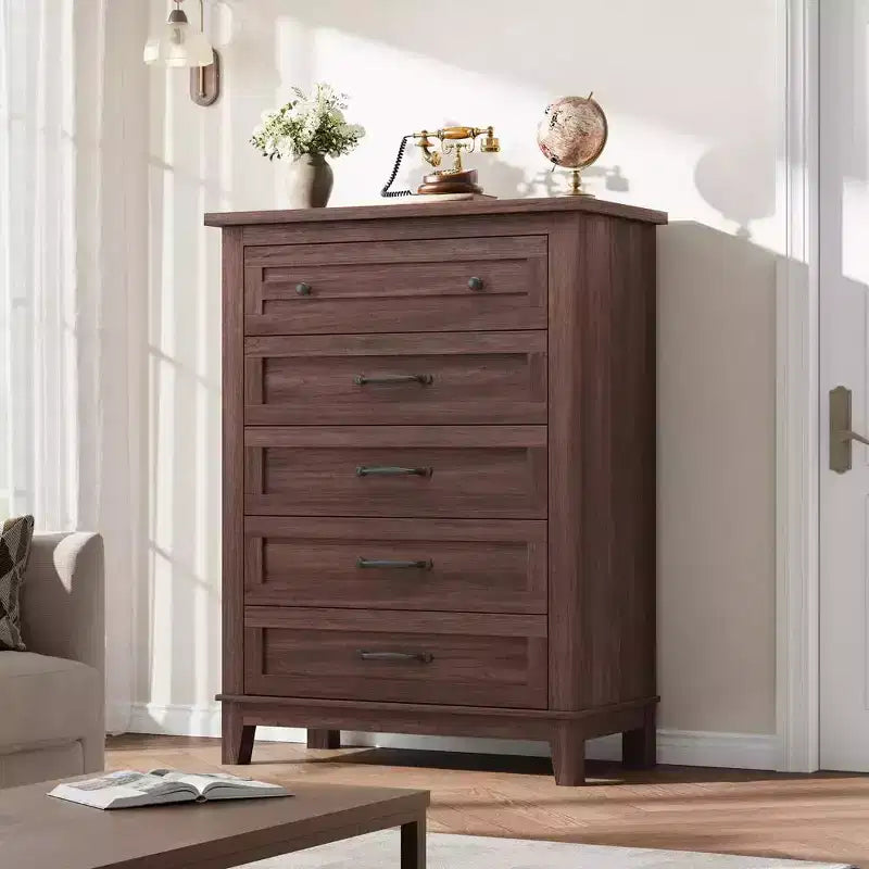 Acekool Commode Haute à 5 Tiroirs, Meuble de Rangement Vertical, Commode Moderne en Bois 41.3, pour Chambre à Coucher, Salon, Entrée