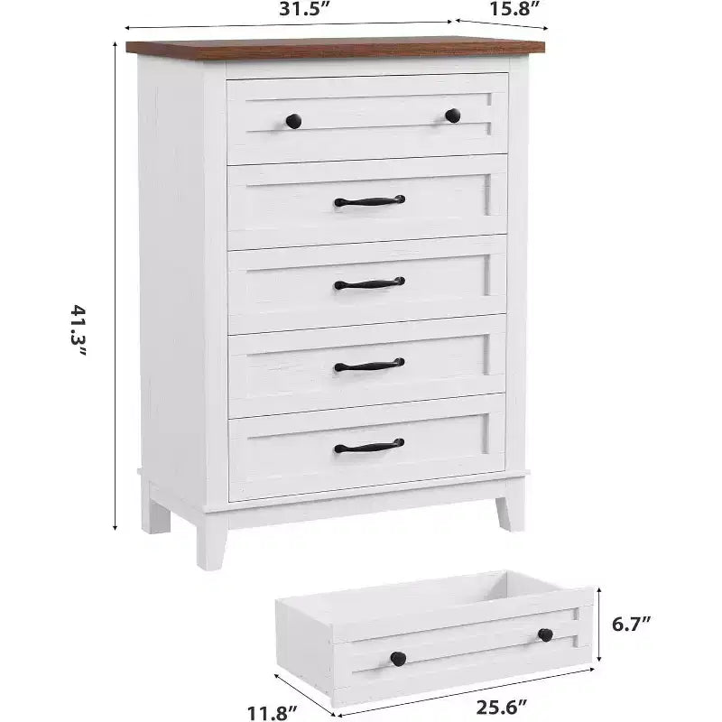 Acekool Commode Haute à 5 Tiroirs, Meuble de Rangement Vertical, Commode Moderne en Bois 41.3, pour Chambre à Coucher, Salon, Entrée