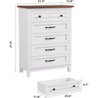 Acekool Commode Haute à 5 Tiroirs, Meuble de Rangement Vertical, Commode Moderne en Bois 41.3, pour Chambre à Coucher, Salon, Entrée