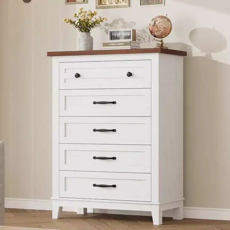 Acekool Commode Haute à 5 Tiroirs, Meuble de Rangement Vertical, Commode Moderne en Bois 41.3, pour Chambre à Coucher, Salon, Entrée