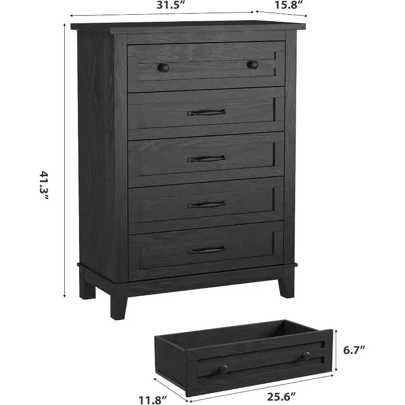 Acekool Commode Haute à 5 Tiroirs, Meuble de Rangement Vertical, Commode Moderne en Bois 41.3, pour Chambre à Coucher, Salon, Entrée