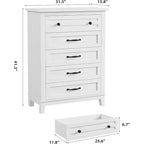 Acekool Commode Haute à 5 Tiroirs, Meuble de Rangement Vertical, Commode Moderne en Bois 41.3, pour Chambre à Coucher, Salon, Entrée