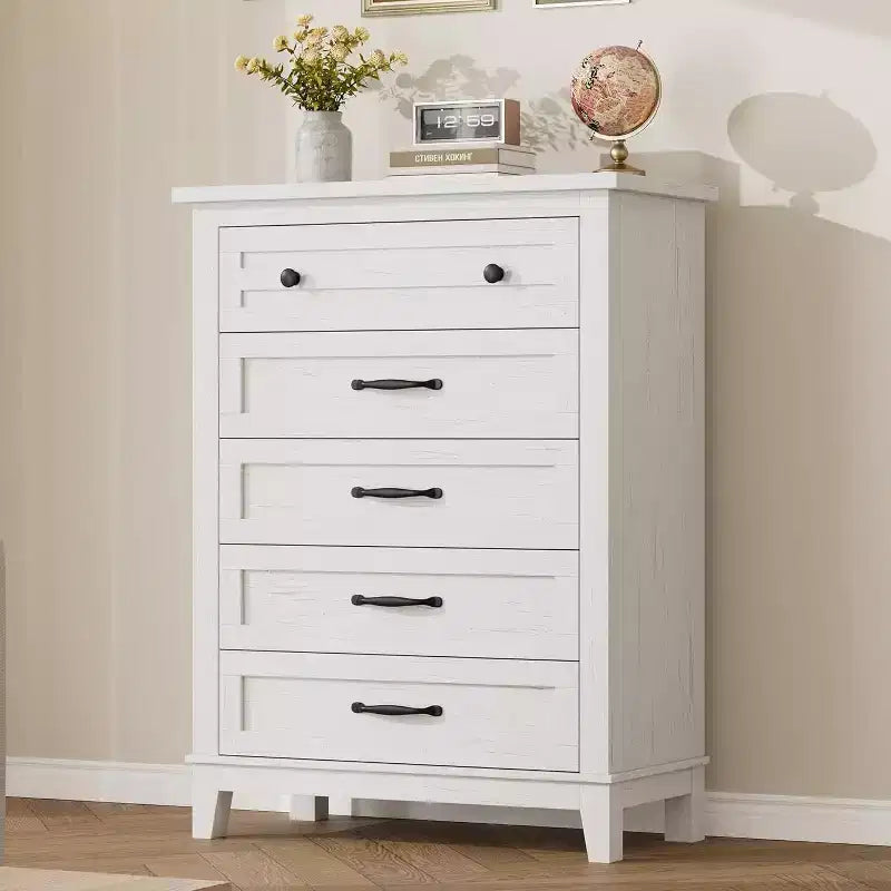 Acekool Commode Haute à 5 Tiroirs, Meuble de Rangement Vertical, Commode Moderne en Bois 41.3, pour Chambre à Coucher, Salon, Entrée