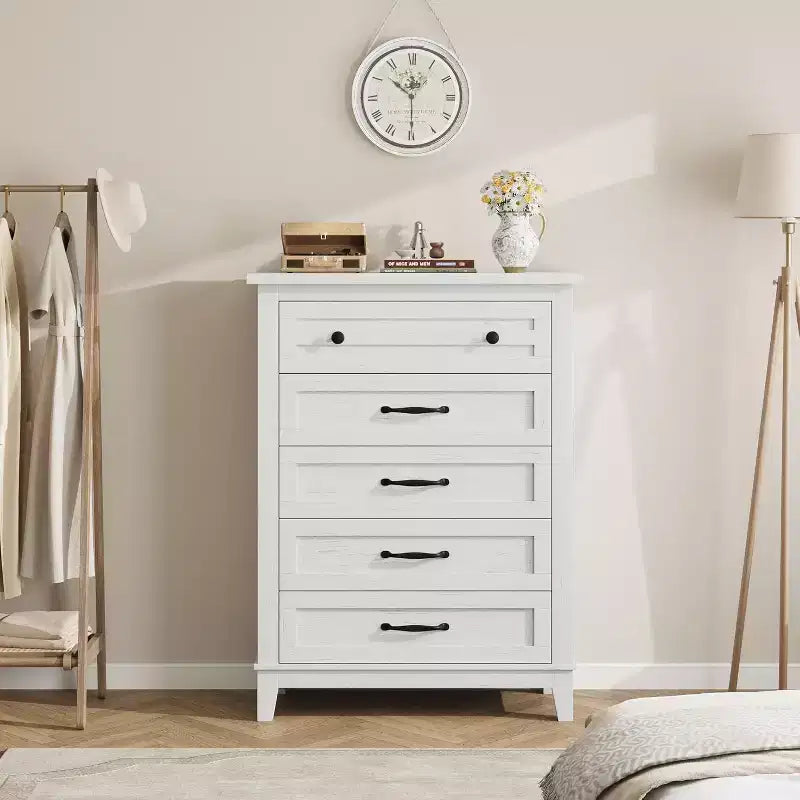 Acekool Commode Haute à 5 Tiroirs, Meuble de Rangement Vertical, Commode Moderne en Bois 41.3, pour Chambre à Coucher, Salon, Entrée