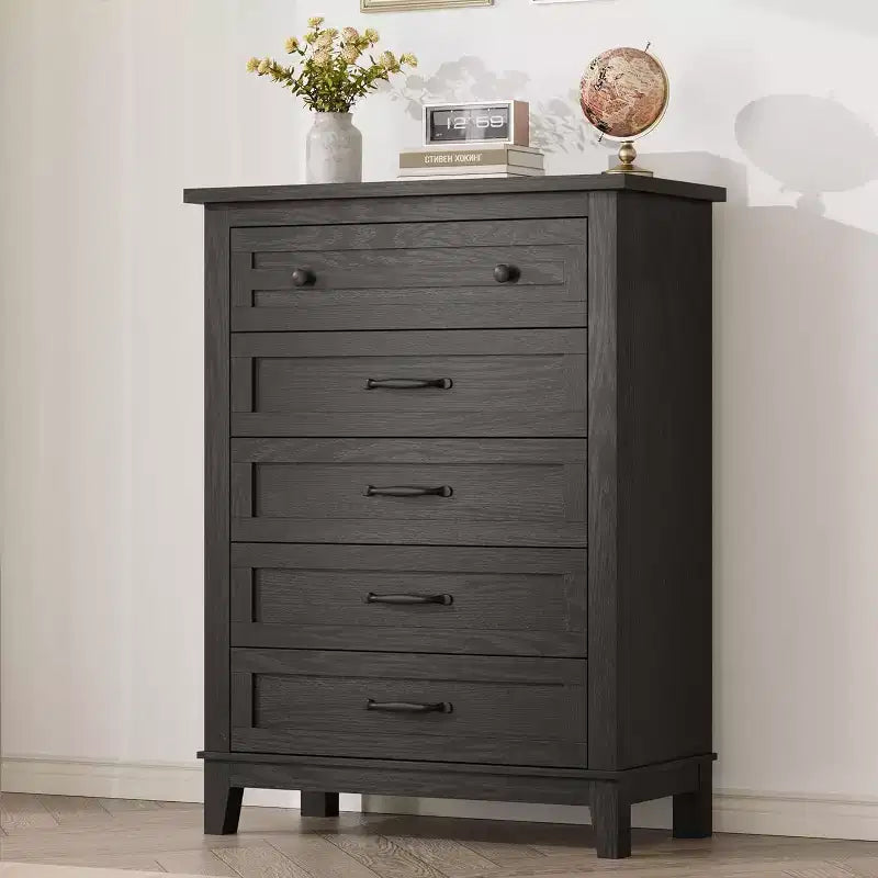 Acekool Commode Haute à 5 Tiroirs, Meuble de Rangement Vertical, Commode Moderne en Bois 41.3, pour Chambre à Coucher, Salon, Entrée