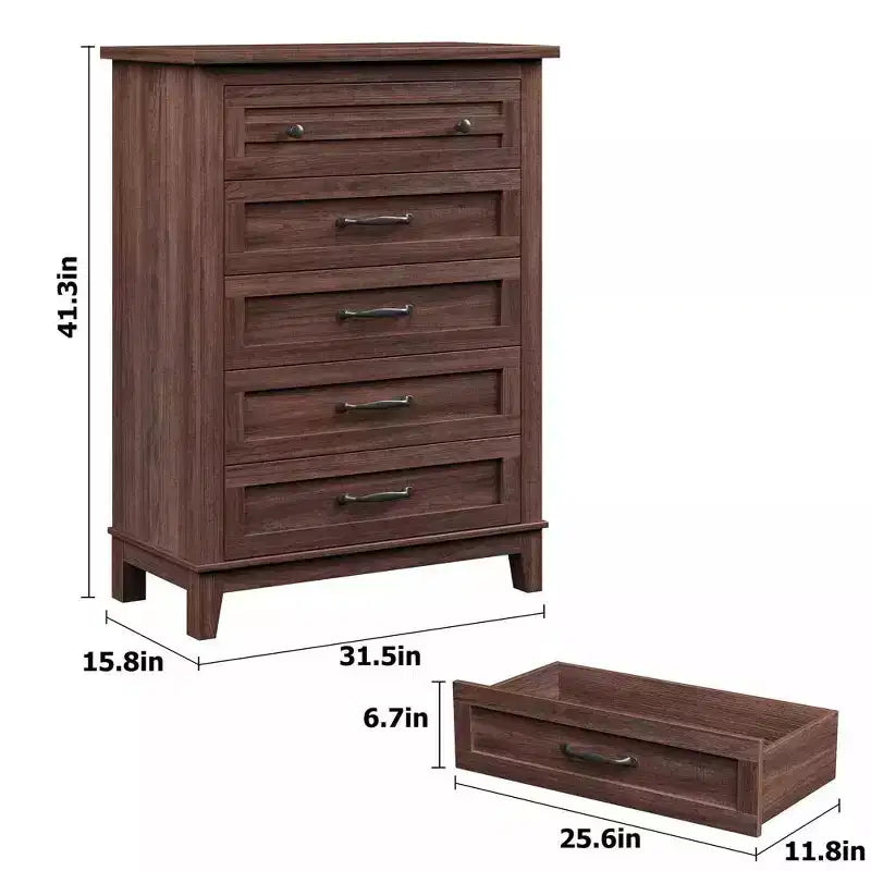 Acekool Commode Haute à 5 Tiroirs, Meuble de Rangement Vertical, Commode Moderne en Bois 41.3, pour Chambre à Coucher, Salon, Entrée