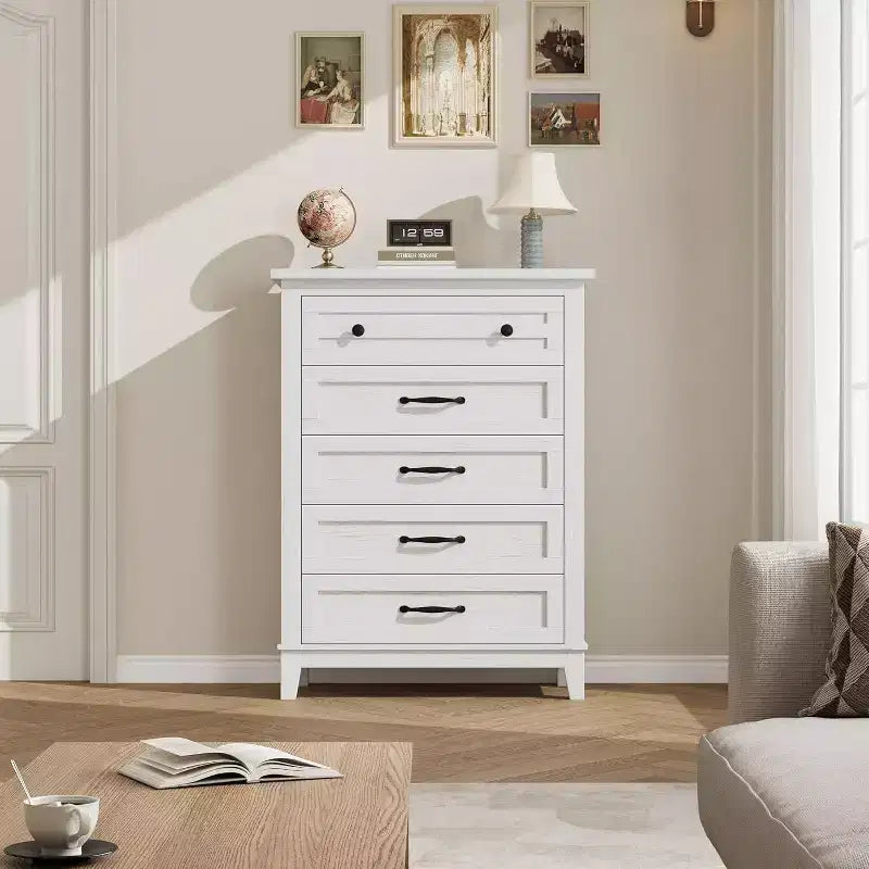 Acekool Commode Haute à 5 Tiroirs, Meuble de Rangement Vertical, Commode Moderne en Bois 41.3, pour Chambre à Coucher, Salon, Entrée